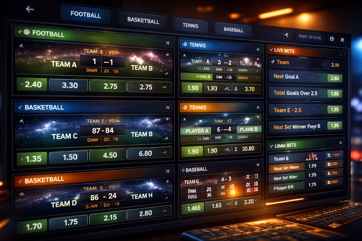 Live betting interface on 786Bet showing multiple sports markets and changing odds during active matches
